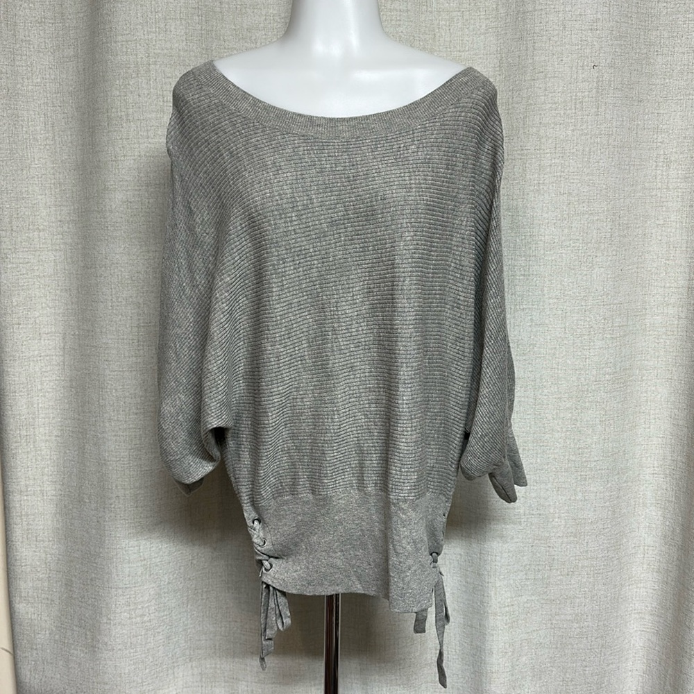 * NEW * GAP gray ribbed dolman sleeve lace up side pullover sweater blouse top
